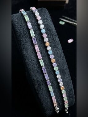 One New Silver Tone Multi-Color "Candy" Tennis Bracelet – 7"